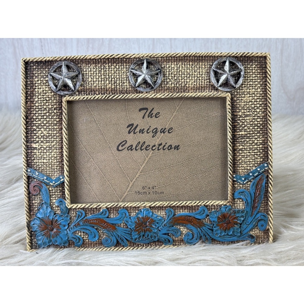 Western Picture Frame 4x6 Turquoise Floral Texas Stars Rustic Cowboy Ranch Decor